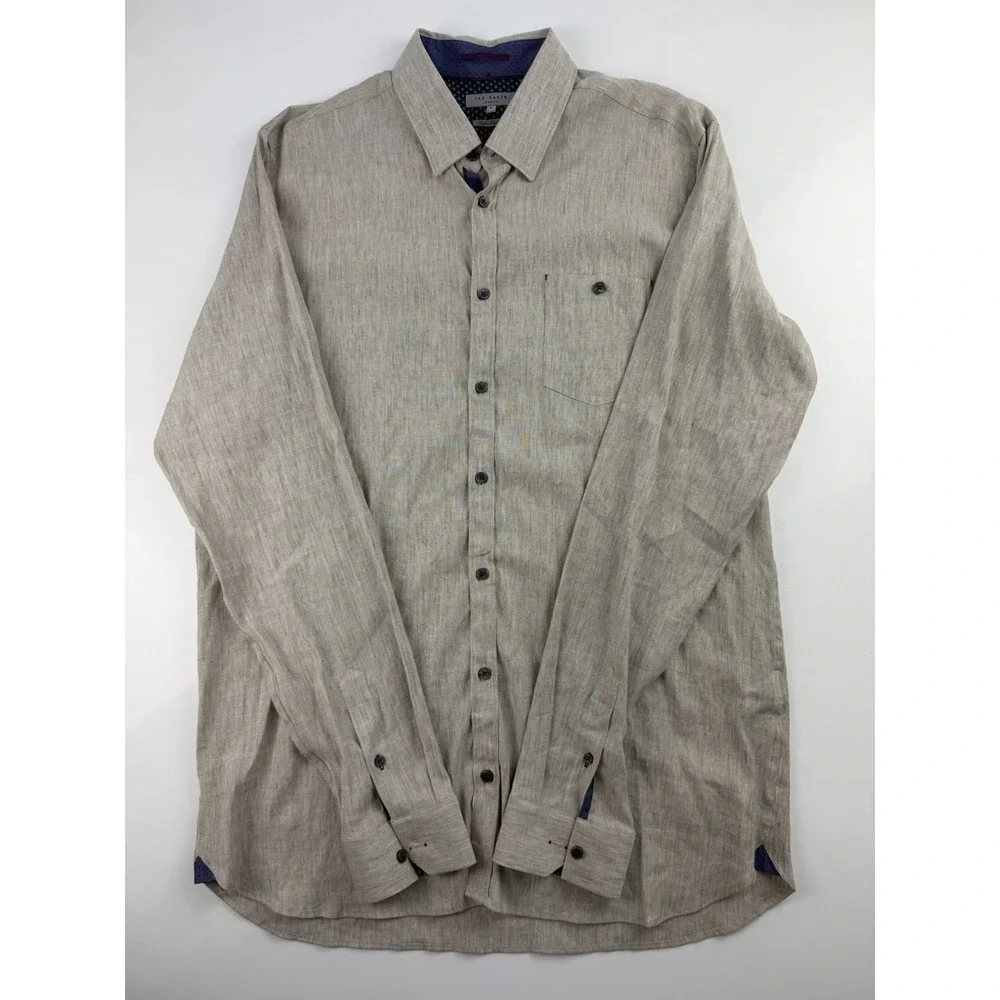 Ted Baker London Men's Linen Blend Button Up Shirt Size 6 Large Beige
